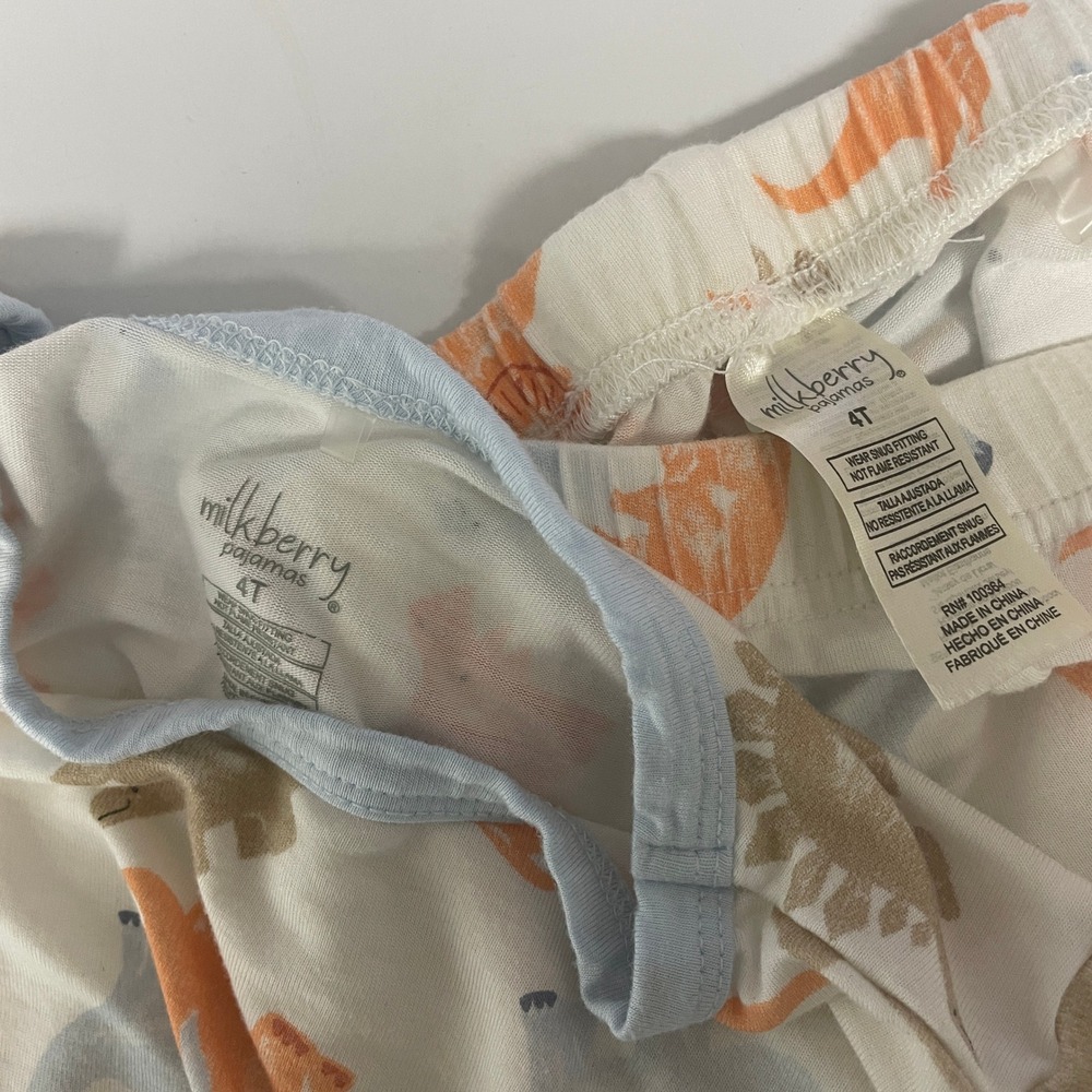 Milkberry Pajamas Kids 4T Dinosaur Bamboo Rayon Short Sleeve Set White Orange - Picture 6 of 7